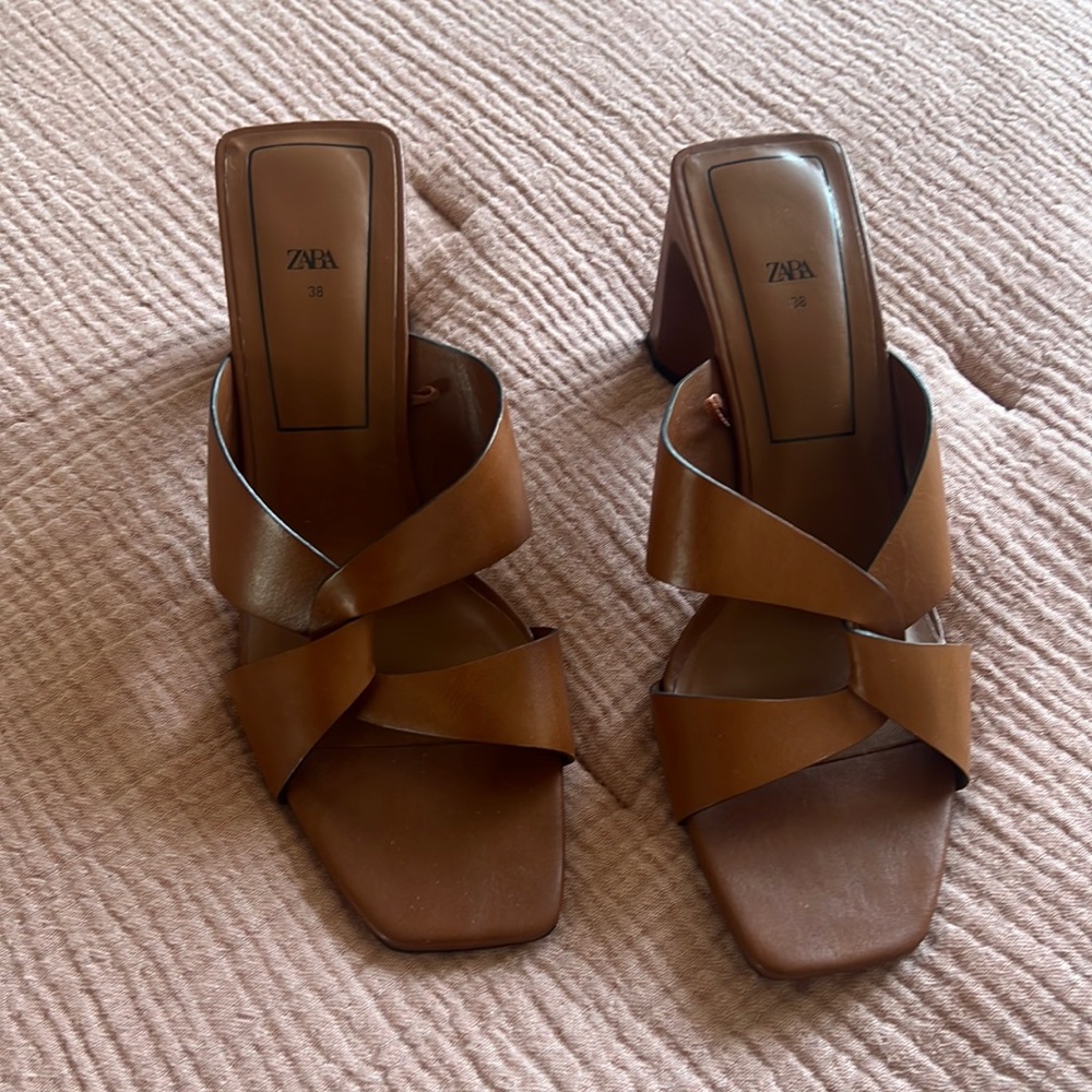 Zara brown block heels - 7.5